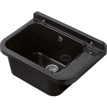 Negrari Wall Sink Pilozzo 2051NAM in Resin, Weather Resistant, Supplied with Fixing Kit and Drain Kit, for Outdoor 50x34h21, Black Glittered