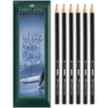(HB) Faber-Castell 1111 Graphite Pencils, Black Matt, 6 Pack