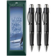 (Black) Faber-Castell Grip Plus Ball Ballpoint Pen M, Blue Ink, 3 Pack