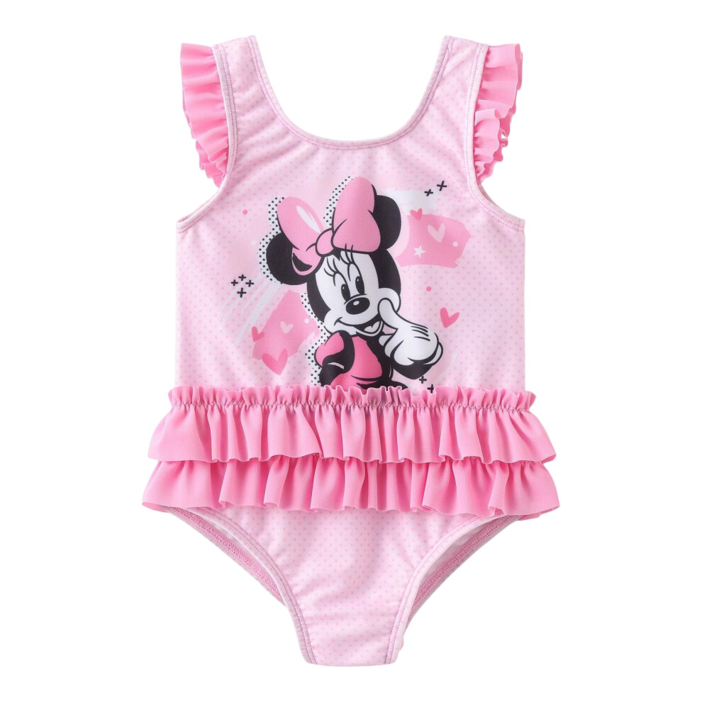 Photos - Swimwear Disney   Baby Girls Minnie Mouse Ruffled One Piece Swimsuit (12-18 Months, Pink)