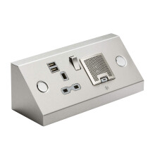 Knightsbridge Power Station - 13A Socket with Twin USB (2.4A) and 3W Bluetooth Speaker,Twin 13a + USB + bt spkr,Stainless Steel,SKR0014