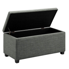 Amazon Basics Rectangular Padded Upholstered Entryway Bench with Storage, Bedroom, Hallway, Ottoman, Linen Look, Dark Grey, 42 x 91 x 43 cm