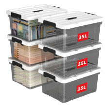 Cetomo 35L*6 Storage Boxes, Carry Plastic Storage Box with Lids, Organizing Container with Handle and Secure Latching Buckles, Stackable, Nestable