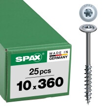 SPAX Wood Screws 10.0 x 360 mm, Pack of 25, T-Star Plus, Flat Head, Partial Thread, 4Cut, Wirox A3J, 251011003605