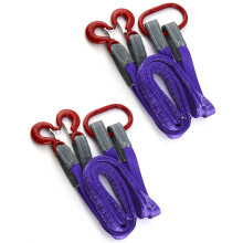 QWORK Lifting Slings Straps with Hooks - 5 Feet, 4409 Pounds Capacity, 2 Pack Polyester Webbing - Purple Rigging Straps for Engines, Cranes, Hoists