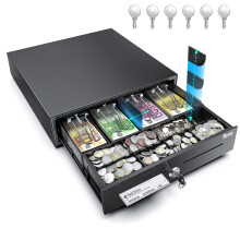 Tera Cash Box Cash Drawer Lockable Coin Compartment: 4 Note Compartments 8 Coin Compartments 41 x 41.6 x 11.3 cm with Insert RJ12 Key for Cash