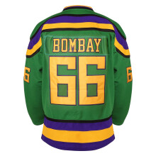 villa Mighty Ducks Jersey #96 Charlie Conway #99 Adam Banks #33 Greg Goldberg #66 Gordon Bombay Movie Hockey Jersey White Green (66 Green, Small)