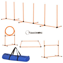 PawHut Pet Agility Training Equipment Dog Play Run Jump Hurdle Bar Obedience Training Set with Adjustable Height Jump Ring High Jumper Weave Poles