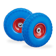 Relaxdays Set of 2 Wheelbarrow Tyres, Puncture-Proof Solid Rubber, 4.1/3.5-4", 16 mm Axle, Spare Wheel, Blue/Red