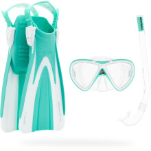 Cressi Seashell Seekers Snorkelling Set for Children with Short Fins, Anti-Fog Tempered Glass Mask and Ergonomic Dry Snorkel for Sea and Pool Use