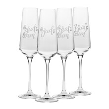 Krosno Champagne Flutes Bride and Team Bride Set of 4 - Handmade Prosecco Glasses Set 180ml Lead-Free Crystal - Matte White Décor