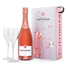 Taittinger Brut Prestige Rosé Non Vintage Champagne and Glasses Gift Set 75cl