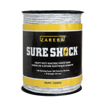 ZAREBA HDR656WA-Z 656 feet of 8mm Electric Fencing Heavy-Duty Sure Shock Polyrope, White