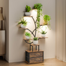 Mondeer Plant Stand Indoor, 9-Tier 160cm, 2 Storage Drawers, Grow Lights