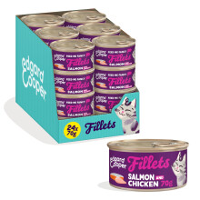 Edgard & Cooper Wet Cat Food, Fillets In Broth, 24 x 70g Salmon and Chicken, Grain-Free Cat Food, Natural Ingredients, Also For Sterilised Cats