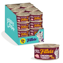 Edgard & Cooper Wet Cat Food, Fillets In Broth, 24 x 70g Chicken with Turkey, Grain-Free Cat Food, Natural Ingredients, Also For Sterilised Cats