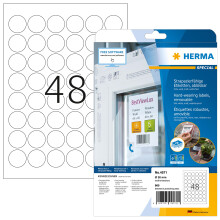 HERMA Self Adhesive Removable Film Labels, 48 Labels per A4 Sheet, 20 Sheets, Ø 30 mm, 960 Labels, Blank Weatherproof Round Labels Stickers