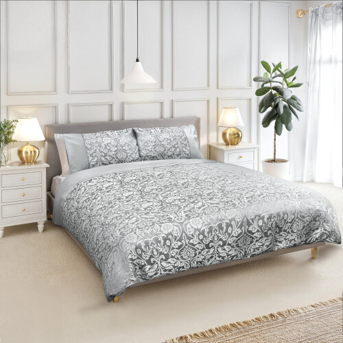 Emma Barclay Eden - Embellished Jacquard Duvet Set in Silver - King