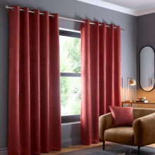 Fusion Terracotta Eyelet Curtains W46 x L90 (117x229cm) – 2 Panels – 100% Cotton Thermal Drapes in Orange Red