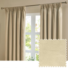 furn. The Ultimate Velvet Blackout Pencil Pleat Curtain Pair – Soft Stylish Light Blocking Thermal Matte Velvet Drapes (Natural - 229x137cm)