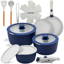 NutriChef Ceramic Pots and Pans Set with Detachable Handles – 18-Piece Stackable Non-Stick Cookware, Oven Safe, PTFE-Free