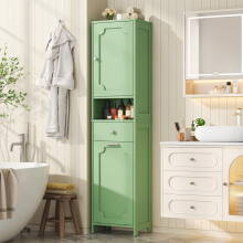 Feonase Tall Wooden Bathroom Cabinet with Single-Door Storage– 2-Tier Fixed Shelves, Open Middle Shelf