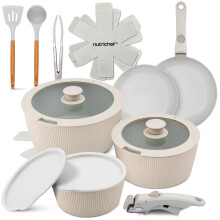 NutriChef Ceramic Pots and Pans Set with Detachable Handles – 18-Piece Stackable Non-Stick Cookware, Oven Safe, PTFE-Free