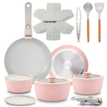 NutriChef Ceramic Pots and Pans Set with Detachable Handles – 18-Piece Stackable Non-Stick Cookware, Oven Safe, PTFE-Free