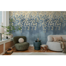 Livingwalls CosmoLiving Non-Woven Wallpaper with Leaf Design in Blue, Cream, Yellow – 8,80 x 0,53 m Floral Wallpaper by Cosmopolitan – 791442