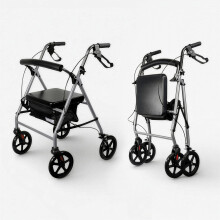 Aidapt Four Wheeled Lightweight Rollator Mobility Walker with Bag and 8 Inch Wheels for Indoor and Outdoor Use for Suport When Walking and Shopping