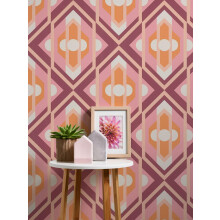A.S. Création Retro 70's Large Diamond Wallpaper Orange/Pink/White/Purple/Cream Retro Chic 395311 8.50m x 0.53m Paste The Wall