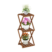 Furinno TIOMAN Patio Table, 3-Tier Outdoor Side Table, Toolless Multipurpose Folding Display Shelf, Plant Stand, for Patio, Garden, Porch, Natural