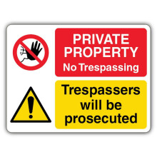 V Safety Private Property No Trespassing Trespassers Will Be Prosecuted Safety Sign - 400 x 300 mm - Glow In The Dark 1mm Rigid Plastic