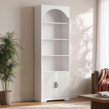IRONCK Bookshelf with Doors, 180cm Tall Arched Bookcase and Bookshelves, 6-Tier Freestanding Display Book Shelf with 2 Hooks
