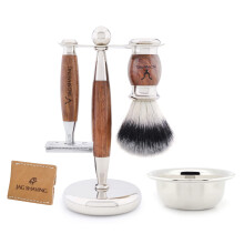 Jag Shaving Set - JAG's LEE Range 5-Piece Shaving Set - Synthetic Silver Tip Hair Shaving Brush - Double Edge Safety Razor - Shaving Stand