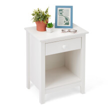 Amazon Basics Bedside Table, 1 Drawer and Storage Shelf, Solid Pine Wood Nightstand, Cabinet for Bedroom, Living Room or Office, 47.5 x 35 x 60 cm
