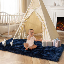 Ashler Home Deco Soft Faux Rectangle Fur Chair Couch Cover Navy Blue Area Rug for Bedroom Floor Sofa Living Room Rectangle 3 x 5 Feet