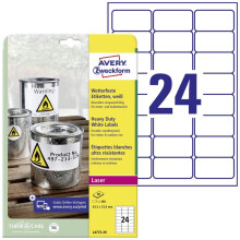 Avery Zweckform L4773-20 Heavy Duty White Labels 63,5 x 33,9 mm Weather-Resistant 20 Sheets / 480 Labels White
