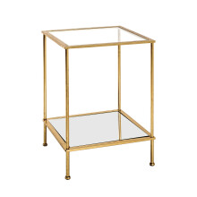 HAKU Side table, gold metal, coffee table, 5 mm safety glass, 4 mm mirror – dimensions: W 39 x H 55 x D 39 cm, style: Art Deco