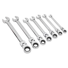 Sealey S01143 Metric Flexible Head Ratchet Combination Spanner Set, 7 Pieces