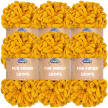 JubileeYarn Fun Finger Loops Yarn - Polyester Jumbo Weight Loop Yarn - 100g/Skein - Mustard - 6 Skeins
