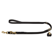 HUNTER Sansibar SOLID Adjustable Dog Lead Leather Braided Heavy Duty Elegant 2 x 200 cm Black