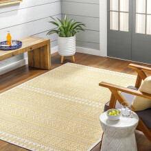 Livabliss Mimi Motril Indoor Outdoor Carpet 160x230 cm, Boho Pattern for Patio, Deck & Garden, UV Resistant Weather & Stain Durable, Mustard Ivory