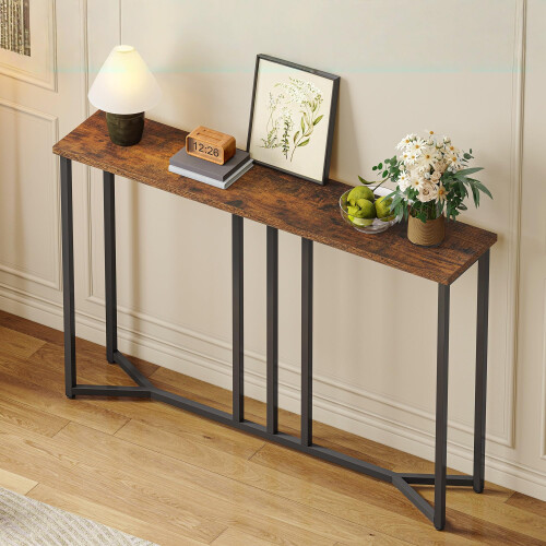 YITAHOME Console Table, 100cm Slim Behind Sofa Table, Rustic Brown