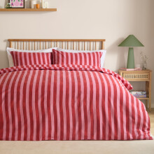furn. Dual Tone Duvet Cover Set – Reversible Modern Striped Easy Care Bedding (Pink Red – Super King)