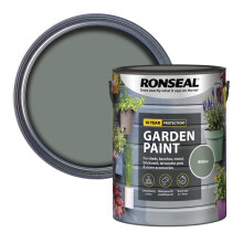Ronseal Garden Paint in willow green, 5 litre tin, suitable for adding colour to wood, brick