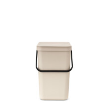 Brabantia Sort & Go Waste Bin 25L (Soft Beige), Space-Efficient Plastic Recycle Container with Handle, Removable and Stay-Open Lid