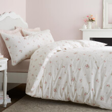 Bianca Vintage Rosebud Lace 200 Thread Count Cotton Reversible Single Duvet Cover Set with Pillowcase Cream