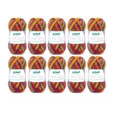 Gründl Cotton Quick Print Knitting Yarn/Crochet Yarn, Colourful 100% Cotton, Oeko-Tex Certified, 50 g/125 m, Needle Size: 3-4, 10 x 50 g