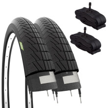 2 tyres 20 x 1.75 cm (47-406) + American Inner Tubes black road tyres for city bike for children